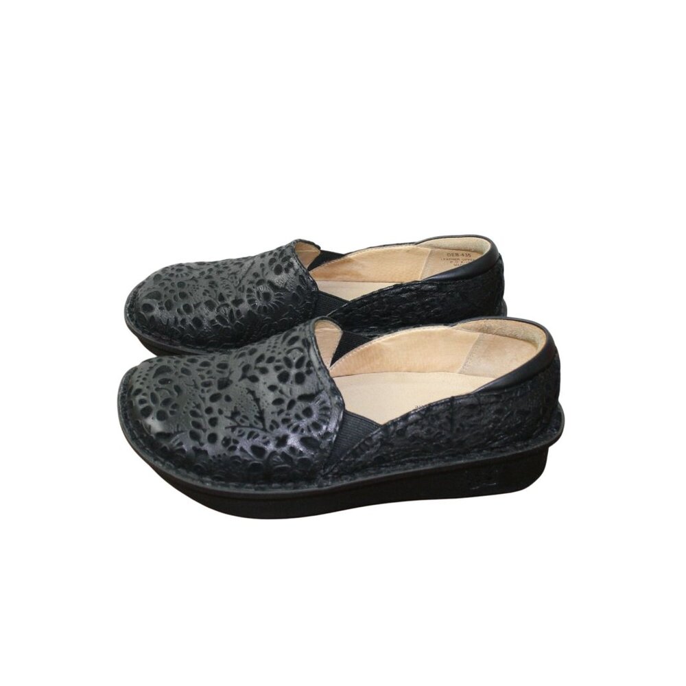 Alegria Black Embossed Leather Slip-On Comfort Shoes Women’s Size 37 - Picture 3 of 11